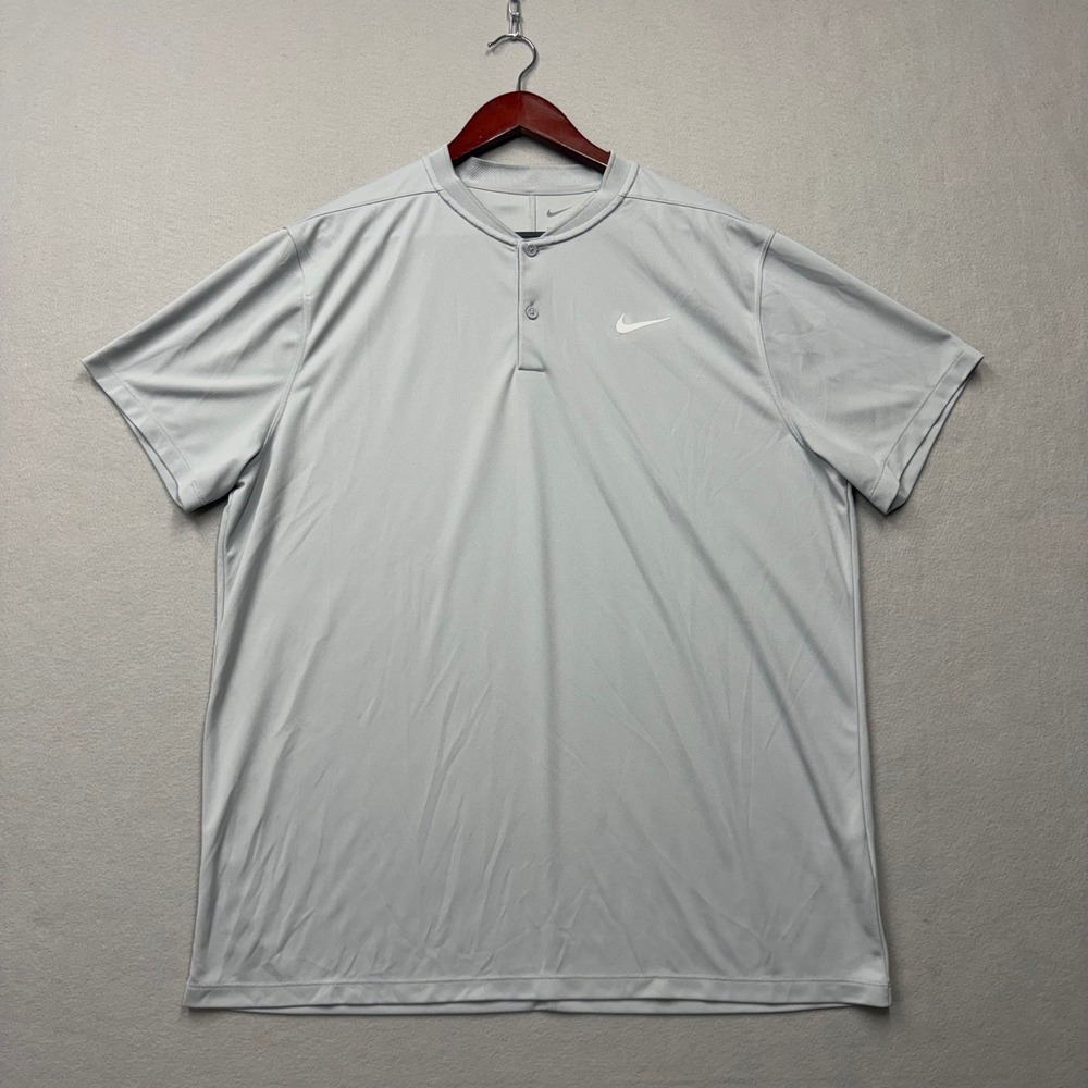 Nike Baseball Jersey Mens XL Grey Dri-FIT Henley DH0838-012 Short Sleeve Shirt
